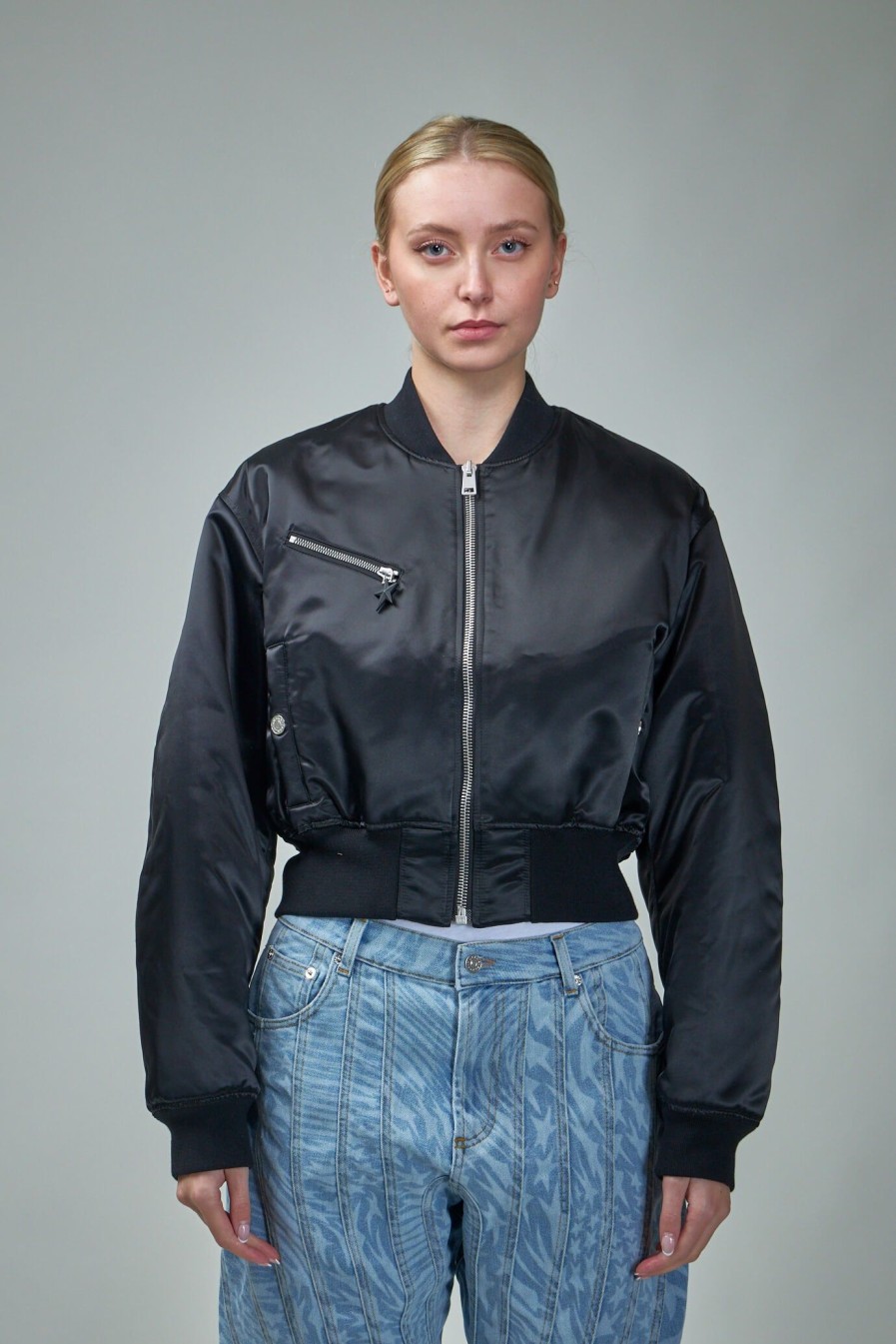 Mugler Cropped Nylon Bomber Hot