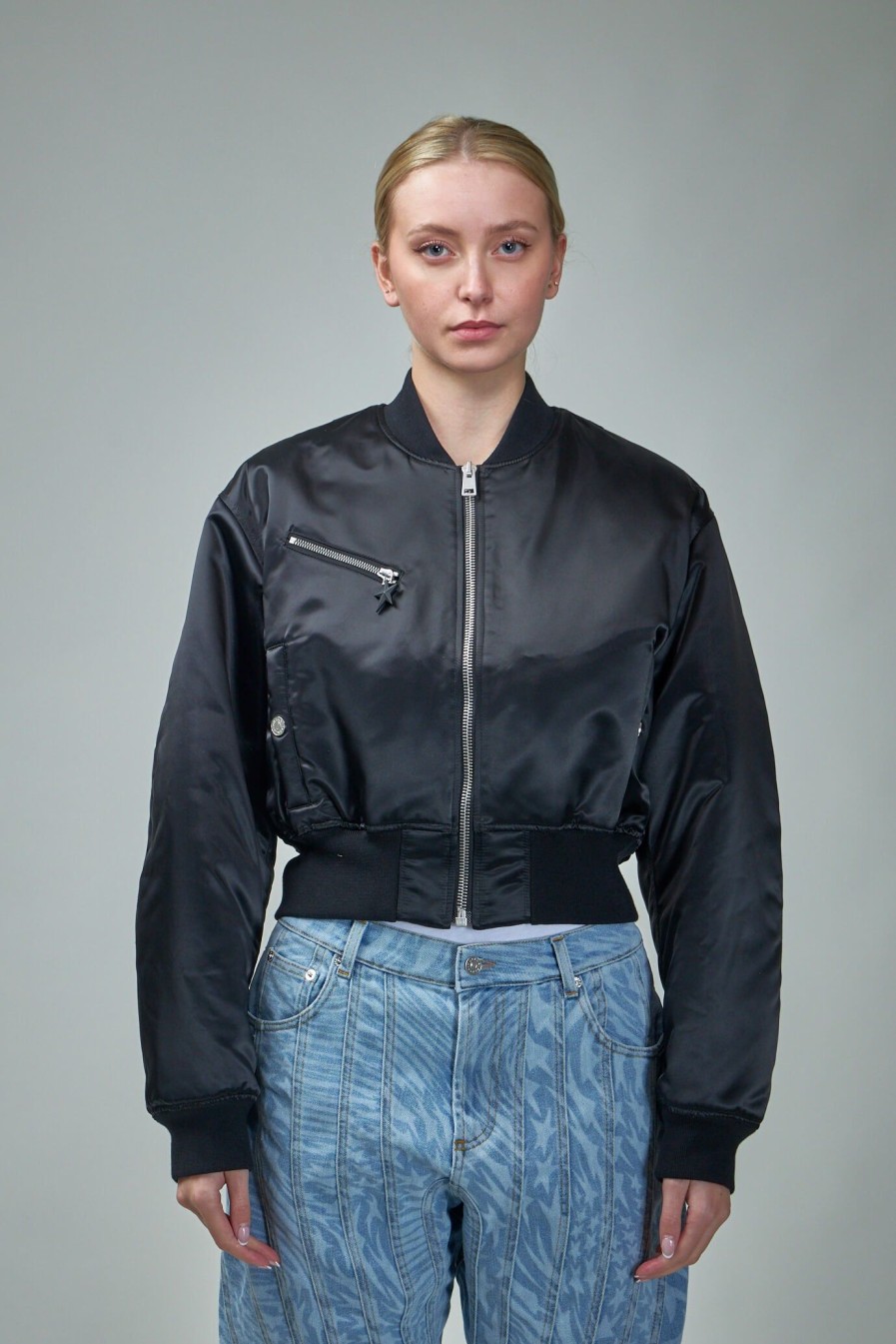 Mugler Cropped Nylon Bomber Online