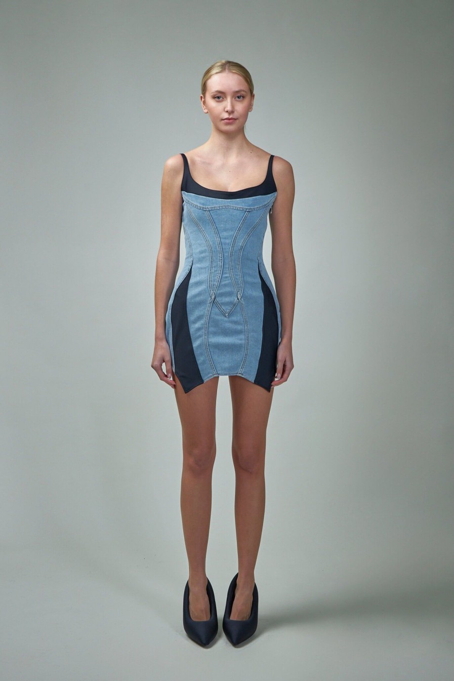 Mugler Denim Jersey Dress New