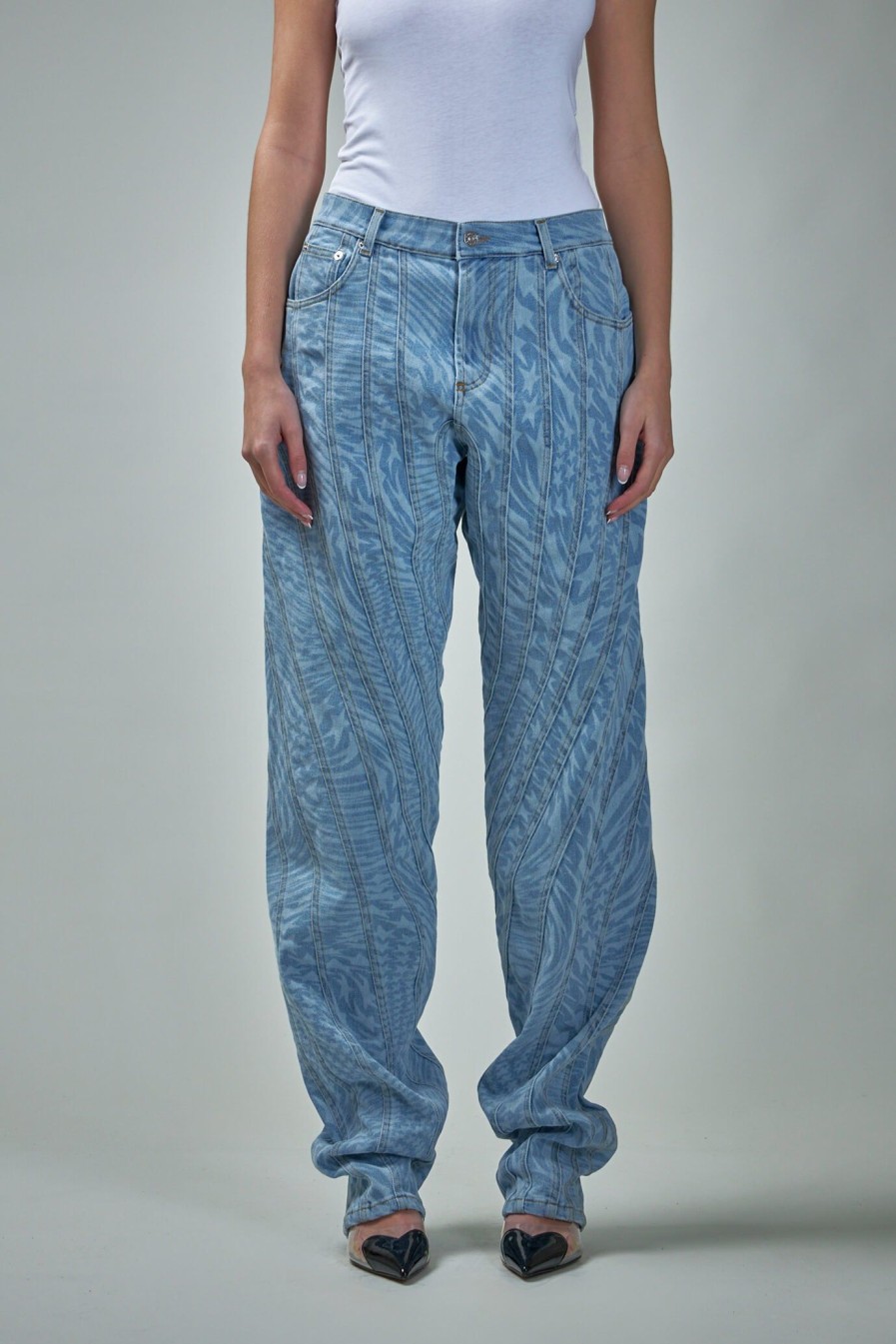 Mugler Laser Denim Pantalon Printed Star Best