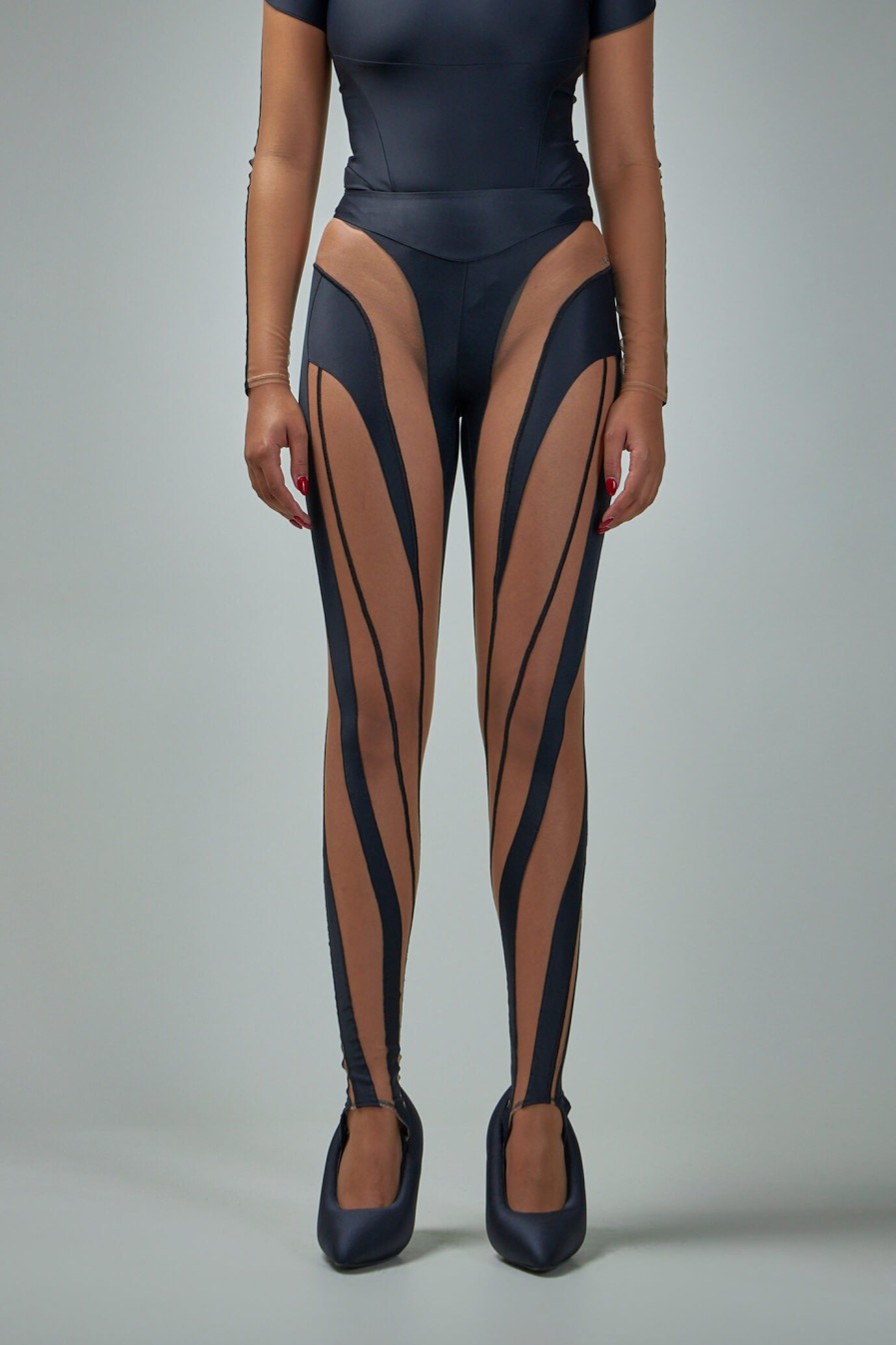 Mugler Sheer Spiral Leggings Hot