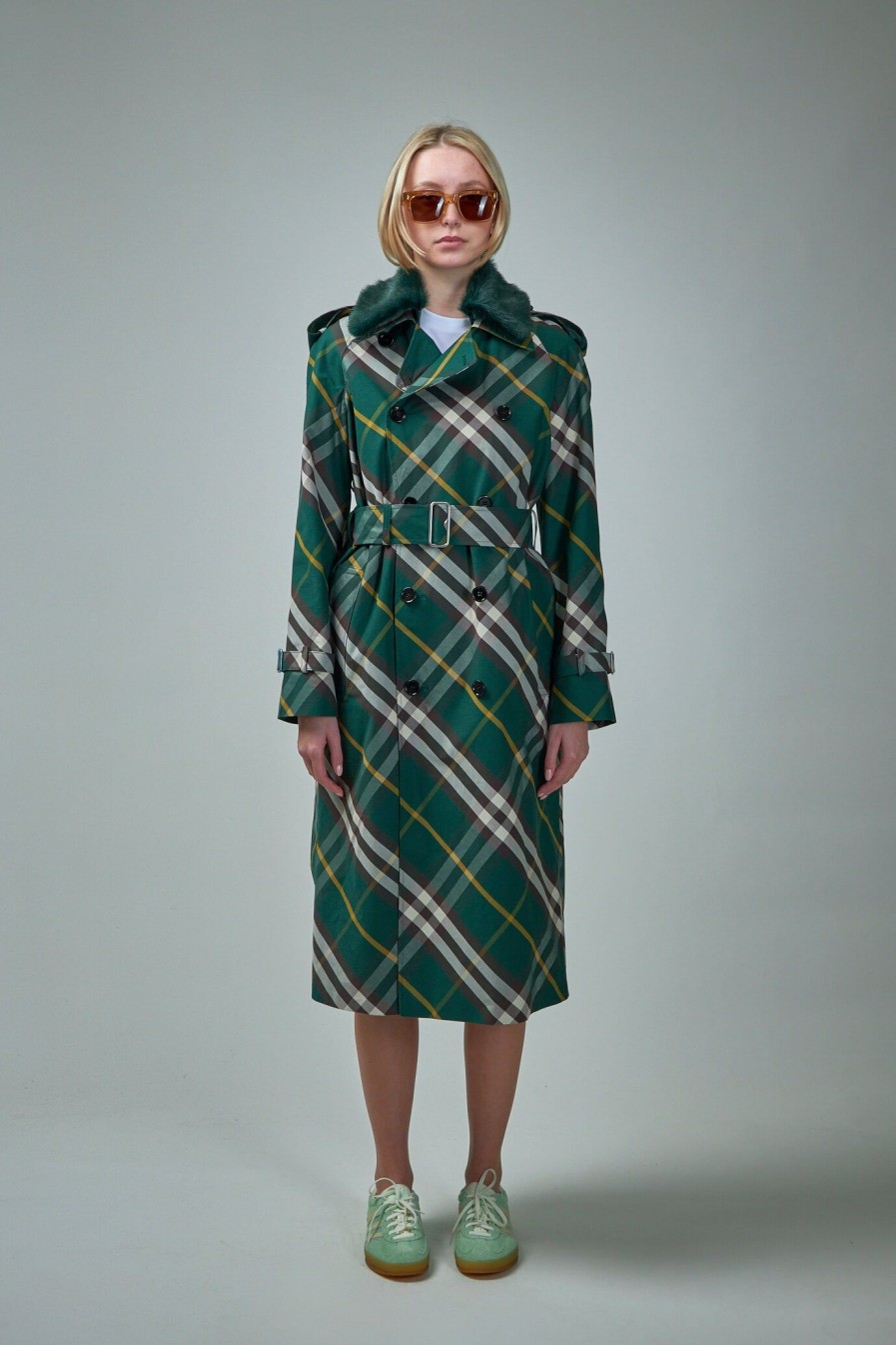 Burberry Long Check Gabardine Trench Coat Online