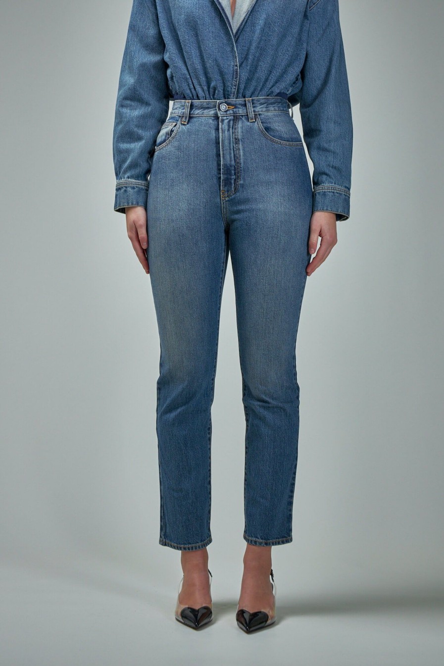 Alaïa High Waist Pan Stone Denim Hot