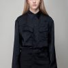 Off-White Toybox Satin Twist Shirt Dress, Black Best