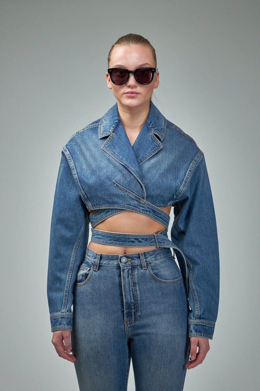 Alaïa Crossover Jacket Stone Denim Online