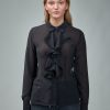 Ganni Chiffon Ruffle Shirt Black Wholesale