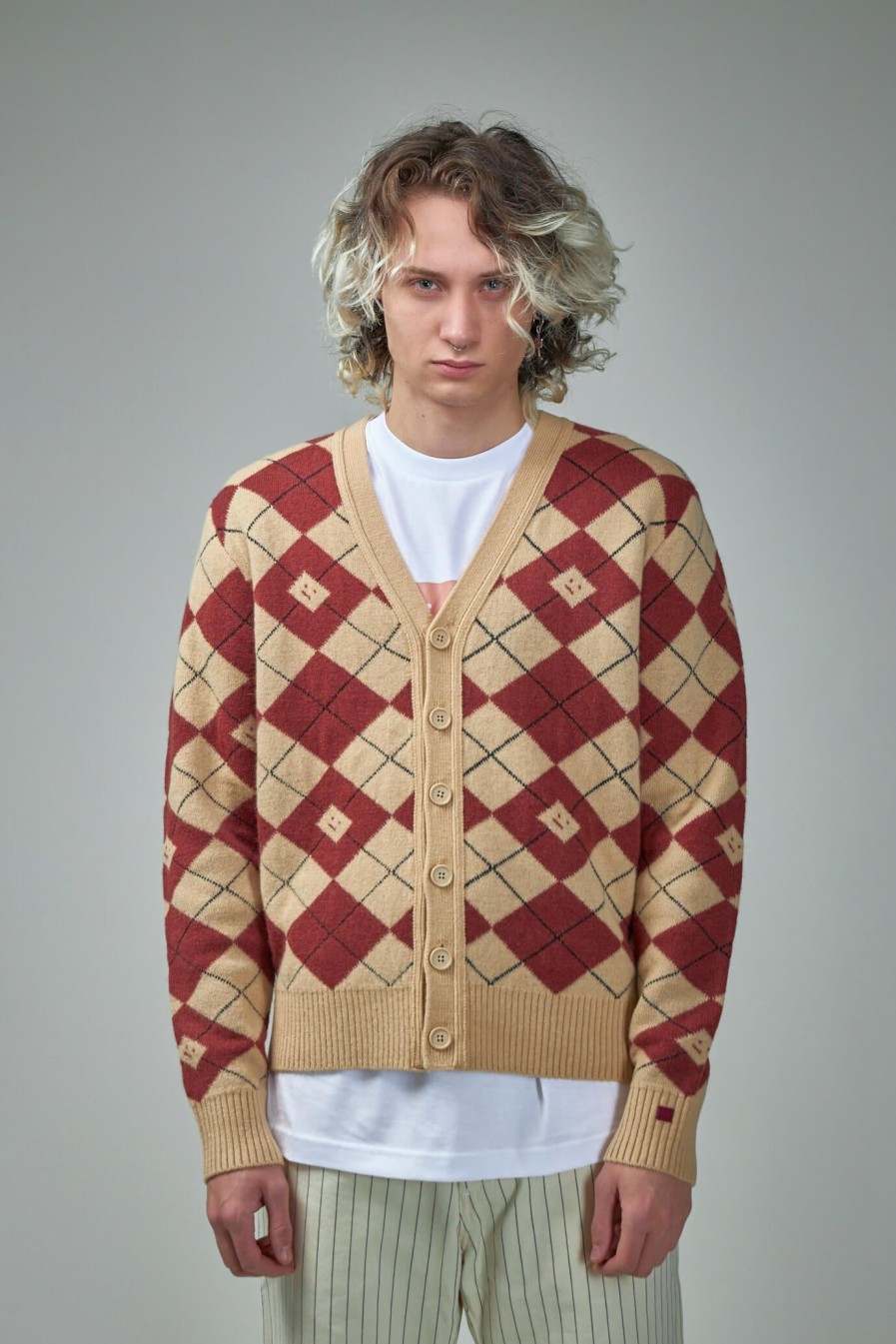 Acne Studios Argyle Jacquared Cardigan New