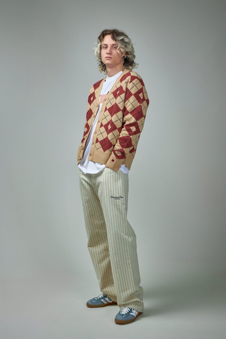 Acne Studios Argyle Jacquared Cardigan New