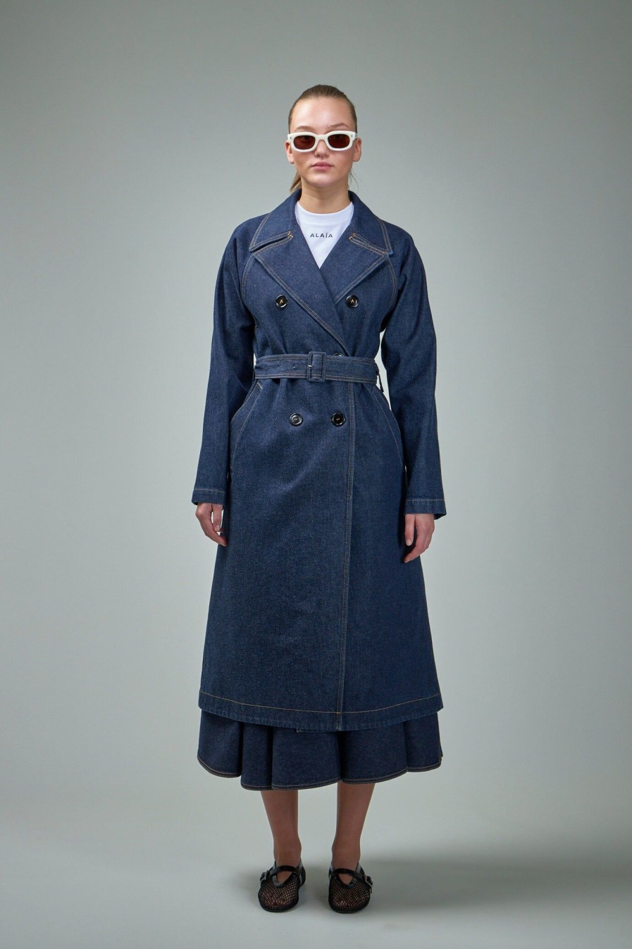 Alaïa Belted Coat Brut Denim Online