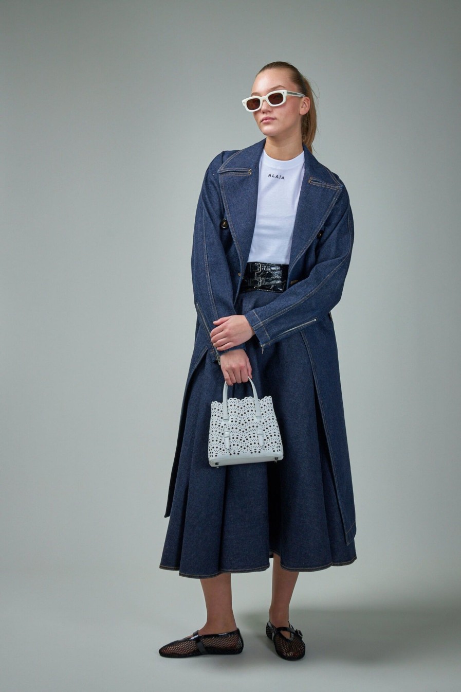 Alaïa Belted Coat Brut Denim Online