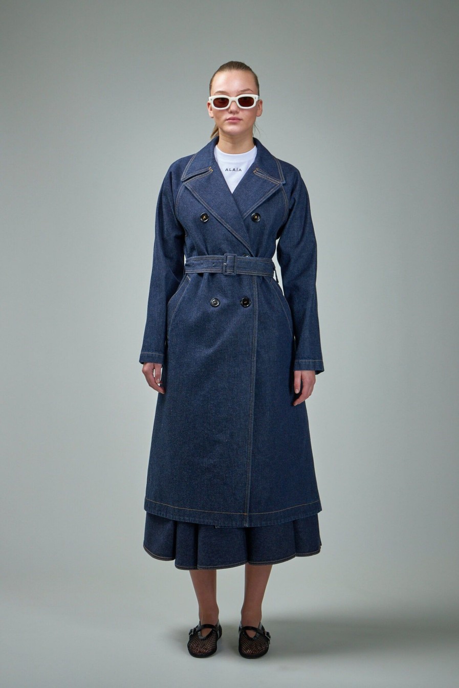 Alaïa Belted Coat Brut Denim Best