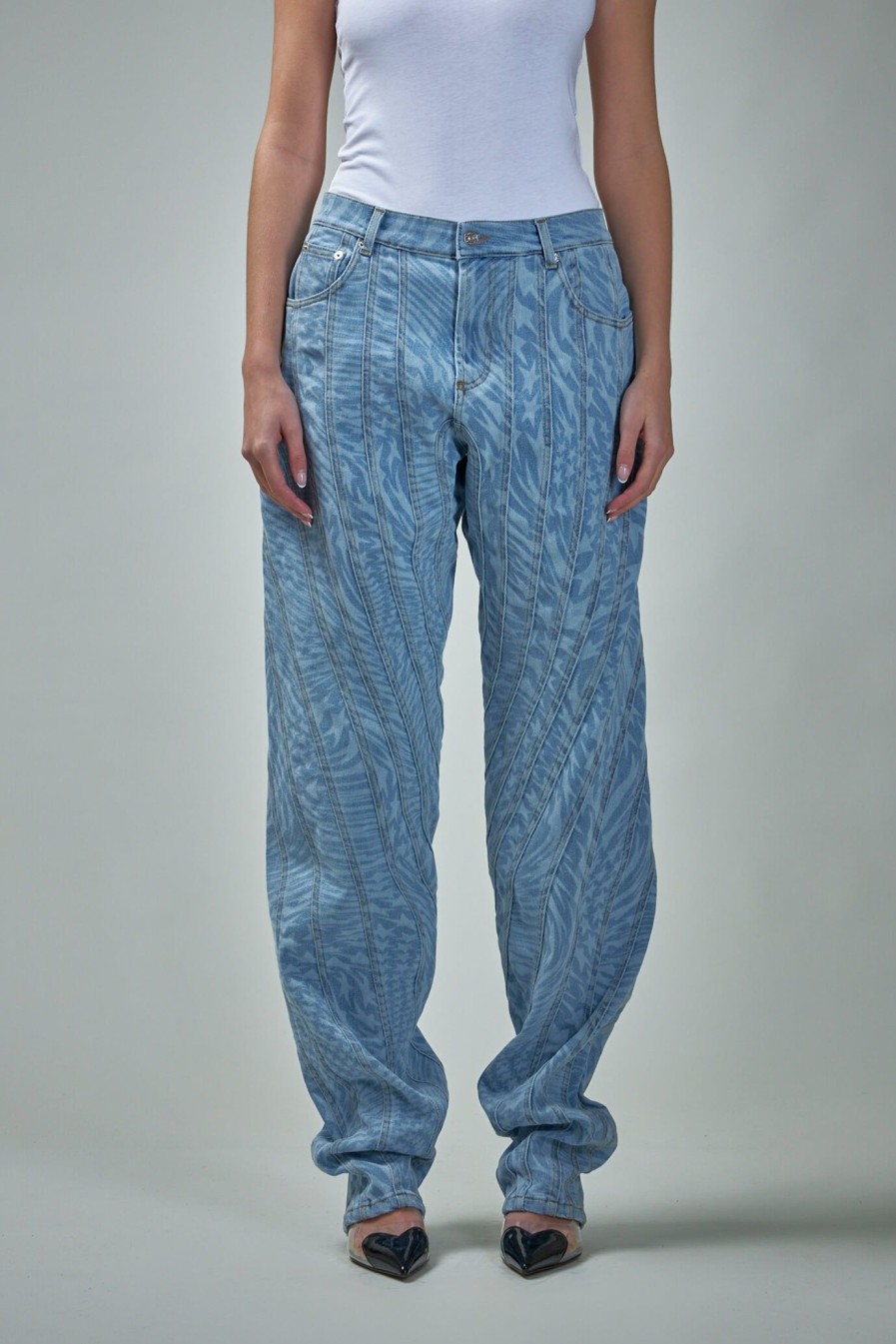 Mugler Laser Denim Pantalon Printed Star New