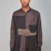 Ziggy Chen Mandarin Collar Collage Shirt, Brown New